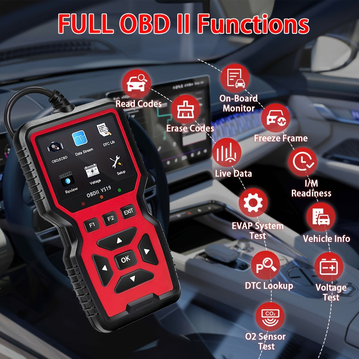 2026 V519 Professional OBD2 Scanner - USB Powered, Real-Time Data Diagnostic Tool, Suitable for Checking Engine Fault Lights in Most Vehicles, No Battery Required
