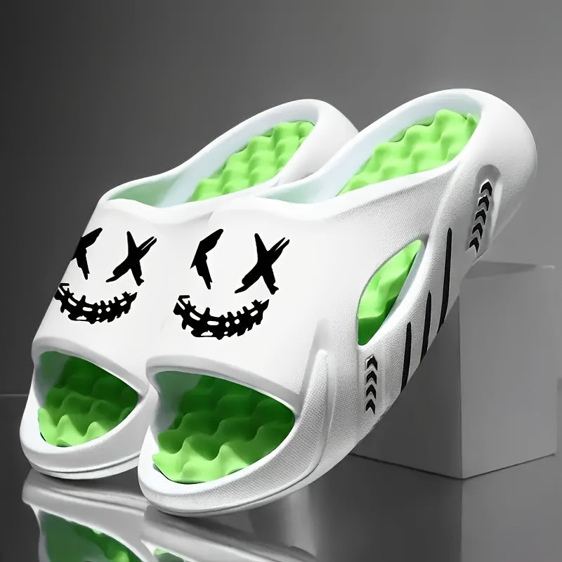OURANNI Men's Fashion Cartoon Print Lightweight Indoor Home Shower Slippers, Trendy and Versatile Unisex Style, Suitable for Couples' Daily Casual, Sports, Beach, and Vacation Wear, Lightweight Indoor/Outdoor Multi-Scene Footwear, Durable EVA