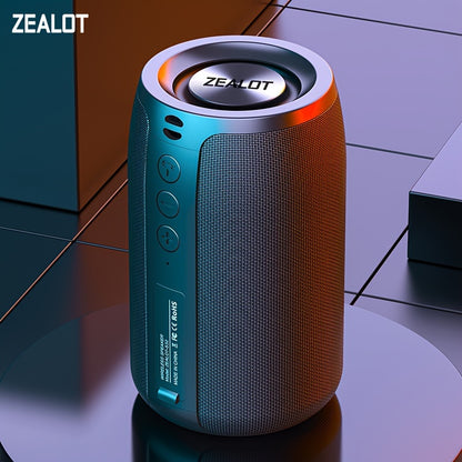 ZEALOT S32 10W Wireless Speaker, Portable with Deep Bass, TWS Support for Dual Pairing, 1800mAh Battery, 8 Hours of Game Time with Loud Stereo Sound, Pole-Mounted Subwoofer. Includes Charging Cable and Auxiliary Cable, Compatible with Memory Card/USB