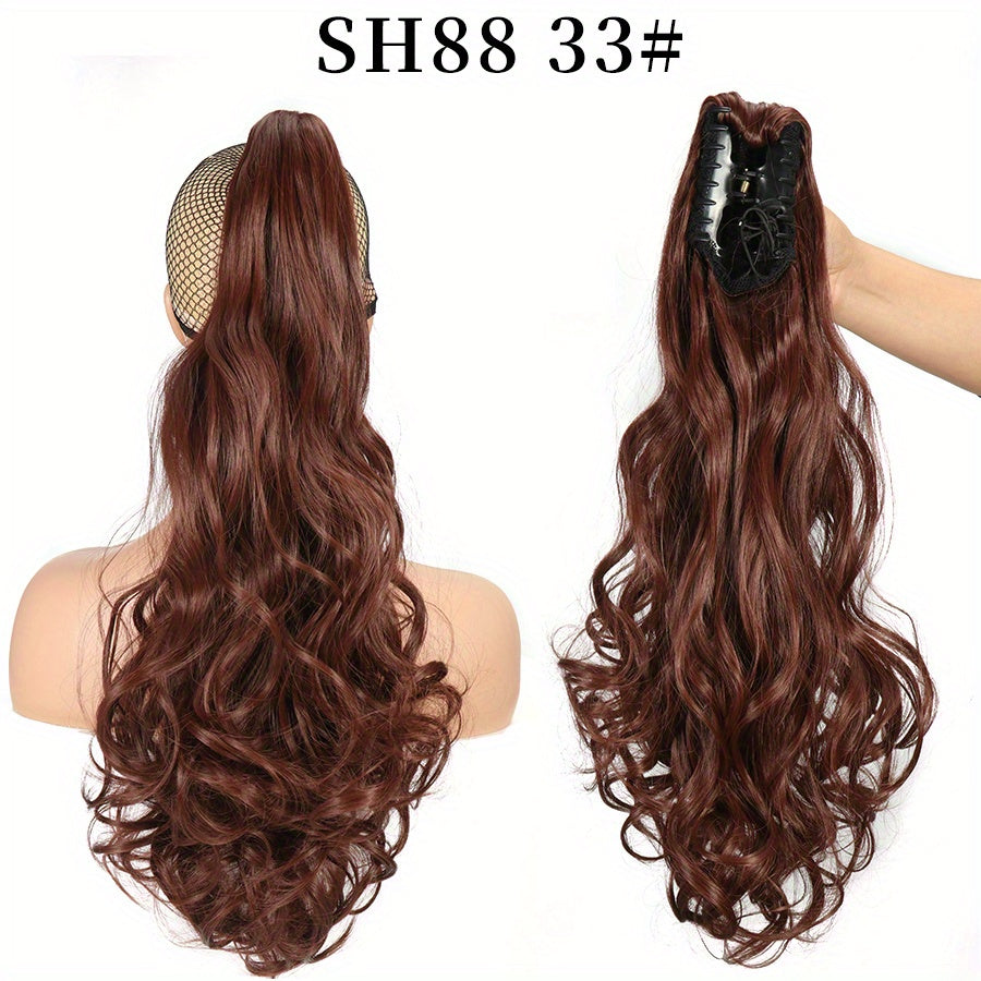 22-Inch Long Wavy Ponytail Hair Extensions - Ponytail - Synthetic Hair Piece for Women with Claw Clip, Adds Volume and Style, Perfect for Halloween and Christmas Celebrations