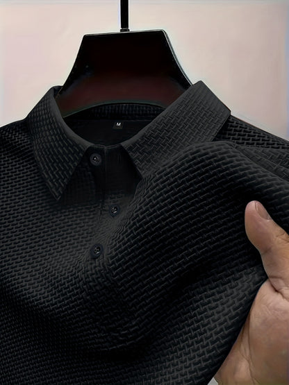 2024 New Ice Slicky Fiber Fabric Jacquard Casual Sports Top, Men's High-End Summer Solid Color Short-Sleeve T-Shirt for Golf, Fishing, Basketball, Camping, Gym Swimming and Beach Shirts with Turn Collar