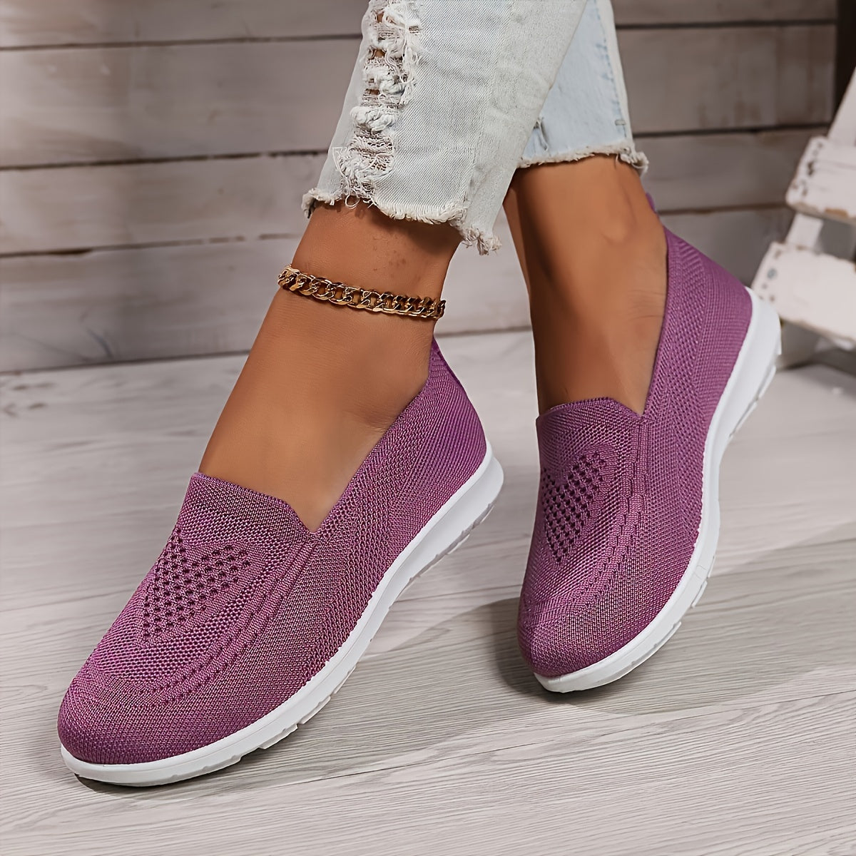 [Breathable Knitted Sneakers] Breathable Knitted Slip-On Sneakers | TLCAS2 Women's Casual Flat Sports Shoes