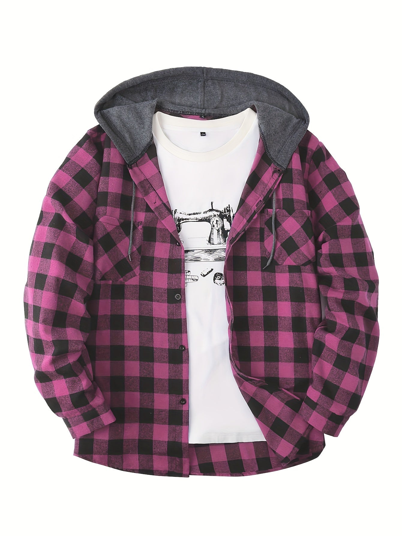 Men'S Plaid Shirt And Hooded Flannel Sweatshirt in New York Fashion Style.