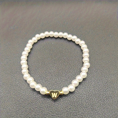 Hot Classic A-Z Heart Lnitial Letter Bracelet Women Temperament Lmitation Imitation Pearl Bead Bracelet for Women Jewelry Gift