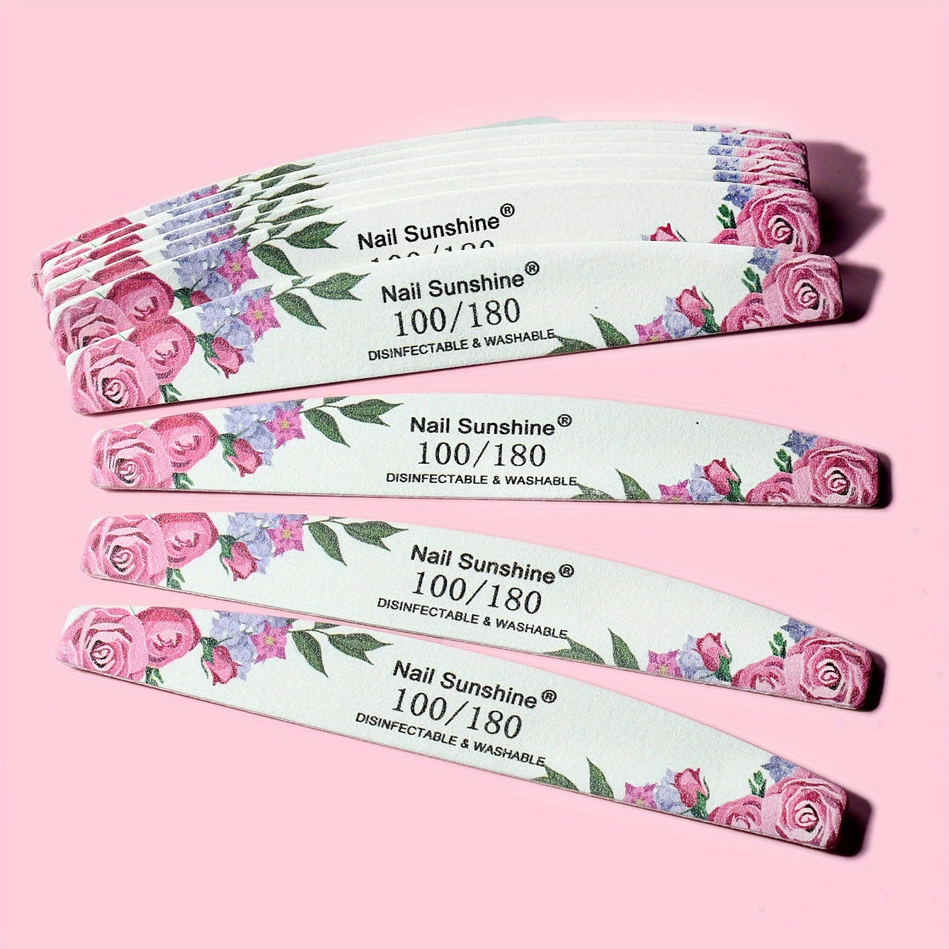 10pcs Rose Half- Nail File Set - Elegant Floral Design, Non-Replaceable Sandblasted Surface, Fine Grit for Smooth Nail Polish Application, For Toenail& Foot Clean