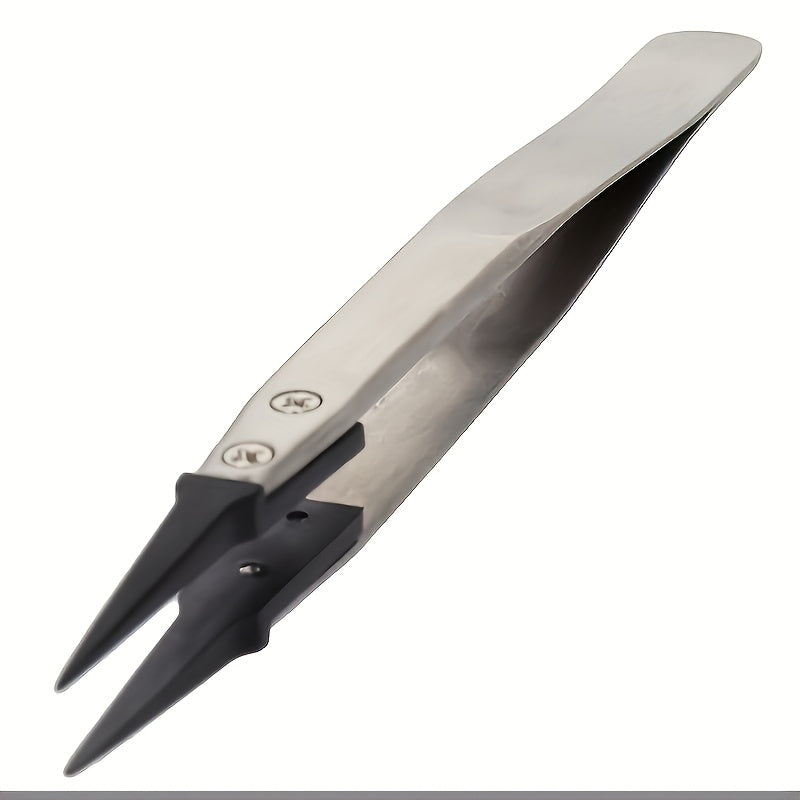 1pc ESD-259A Precision Anti-Static Carbon Fiber Tweezers - Stainless Steel Precision Pliers for Crafts, Jewelry, Electronics, No Power Required, Crafting Tools, Fashionable Metal Surface, Durable Metal Construction
