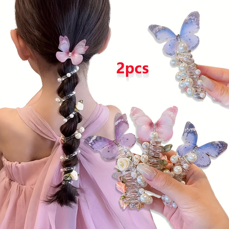 2 AYLHFO Mesh Bow Headbands for Girls with a Cute Round Bead Floral Design, Suitable for Everyday Parties, Versatile for All Seasons, Fun Additions, Durable Plastic Headbands, And Bow Decorations