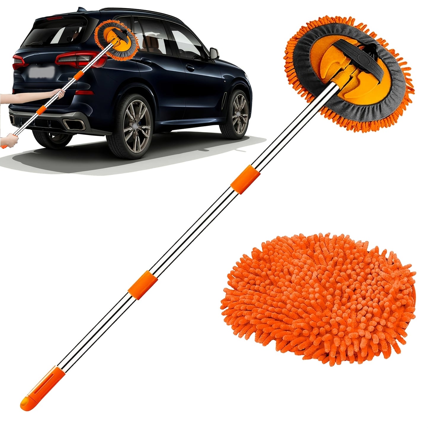 47.5Inch Microfiber Car Wash Brush Mop Set, Chenille Microfiber Sponge Duster No Paint Damage No Scratches, Long Handle Kit 2in 1 for Cleaning Cars, Trucks, SUVs, RVs, Trailers, Boats