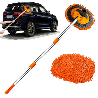 47.5Inch Microfiber Car Wash Brush Mop Set, Chenille Microfiber Sponge Duster No Paint Damage No Scratches, Long Handle Kit 2in 1 for Cleaning Cars, Trucks, SUVs, RVs, Trailers, Boats