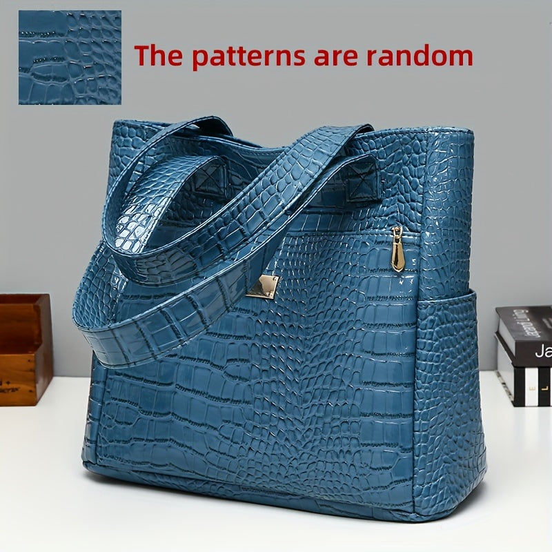[Versatile Fashion Handbag] Stylish Crocodile Pattern Handbag | Large Capacity, Multi-Pocket, PU Material, Zipper Closure, Available in Multiple Colors (Red, White, Blue, Black, Brown, Pink, Orange, Green, Purple)