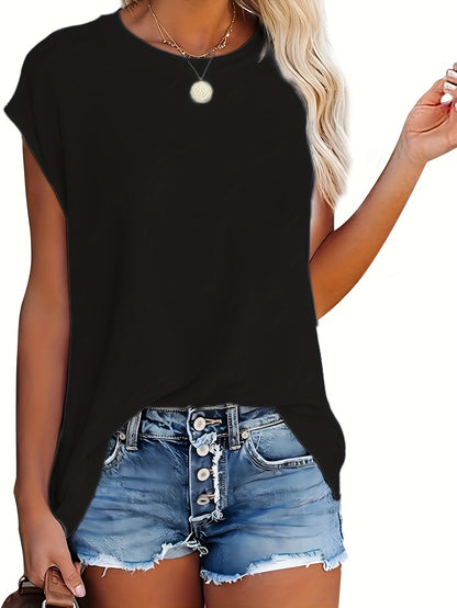 [Women's Tank Top] Comfortable Women's Solid Color Tank Top | White and Black Round Neck Short Sleeve Loose Fit Base Layer Shirt