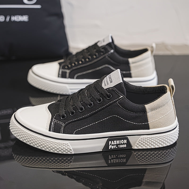 Men'S Casual sneakers - Stylish Blue And White Canvas Skate Shoes with Breathable Fabric Lining, Low-Top Lace-Up Design Suitable for All Seasons