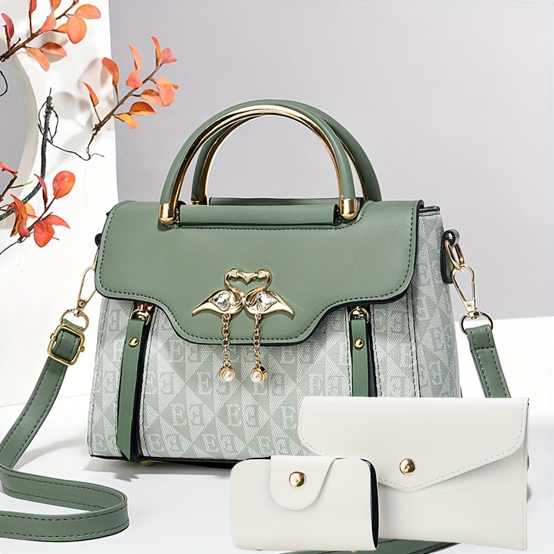 New Stylish Three-Piece Set Bag with Trendy Prints for Women, Casual Handbag