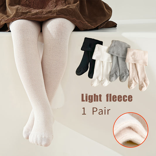 1 Pairs Fleece Lined Autumn/Winter Warm Tights for Girls - Solid & Striped, All-Match Design Baby Toddler Leggings