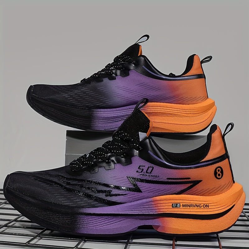 Men'S Lightweight Breathable Running Shoes Feature Carbon Fiber Insole Technology - Designed with a Purple And Teal Gradient, Equipped with MD Soles And EVA Insoles, Suitable for Outdoor Activities, Leisure