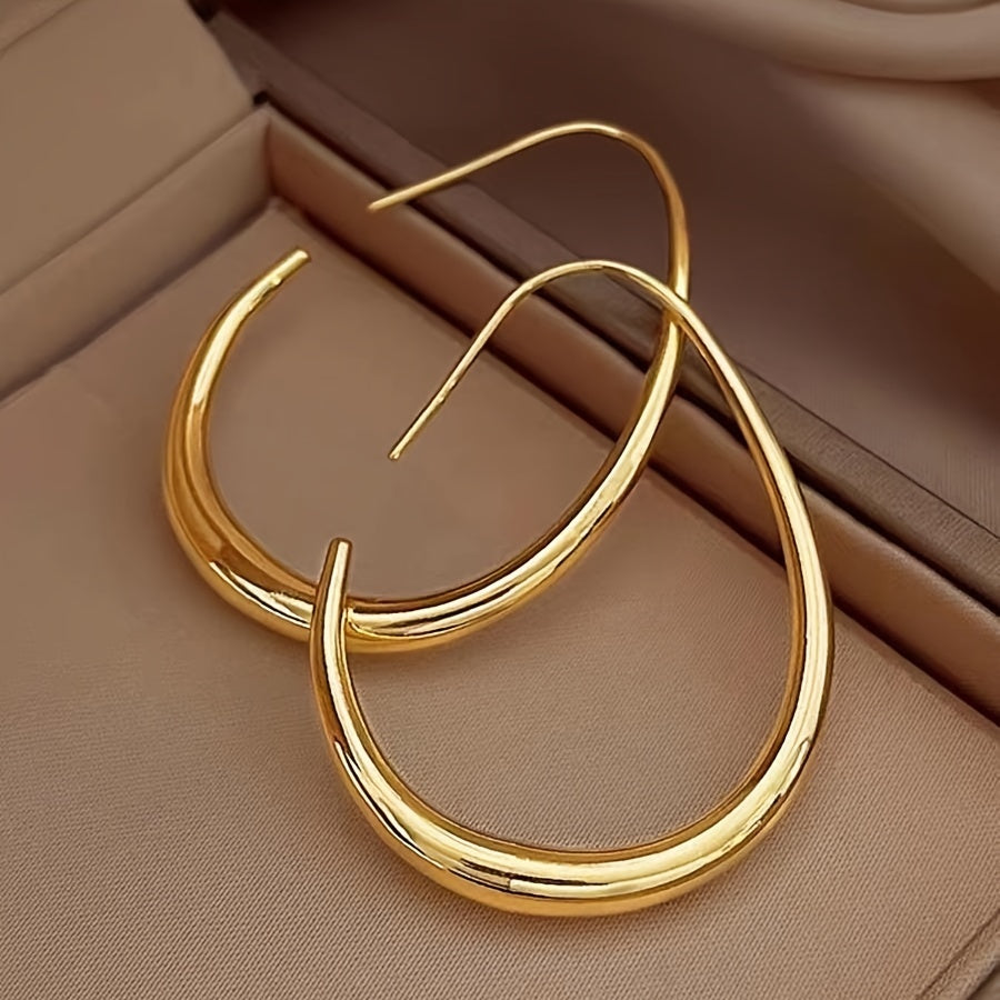 Fashionable European And American Geometric Plain Water Drop Ear Circles New Unique Niche High-End Lightweight Oval