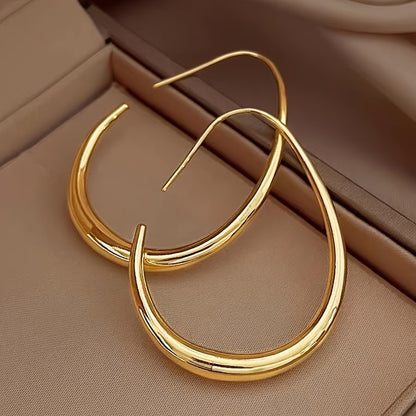 Fashionable European And American Geometric Plain Water Drop Ear Circles New Unique Niche High-End Lightweight Oval