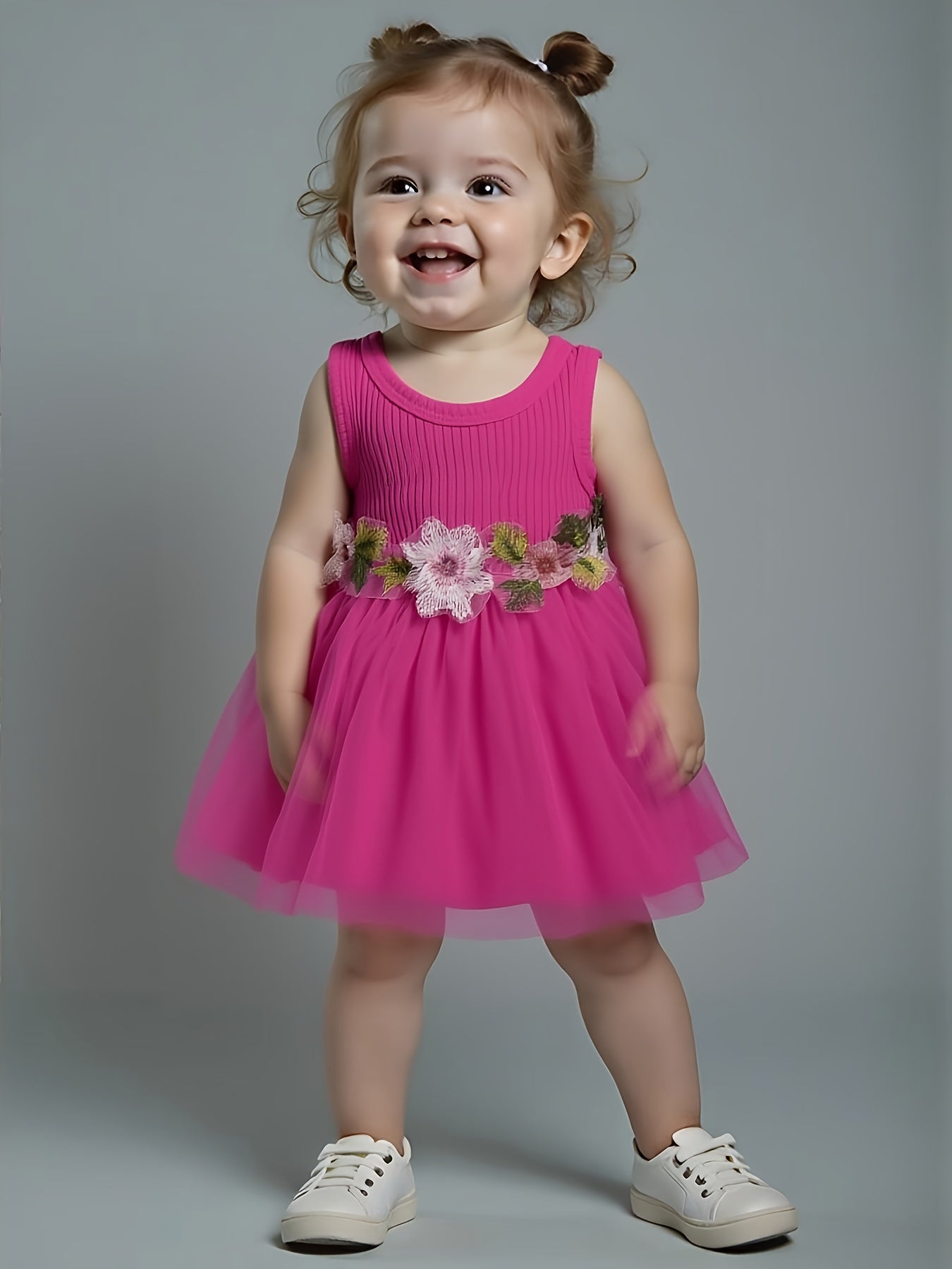 Summer Style Infant and Toddler Girl's Round Neck Waist Flower Decoration Vest Casual Dress,  Development