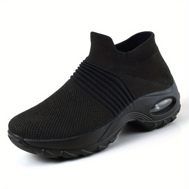 Women'S Air Cushion Sole Sneakers, Lightweight Knit Slip on Shoes, Breathable Running Shoes