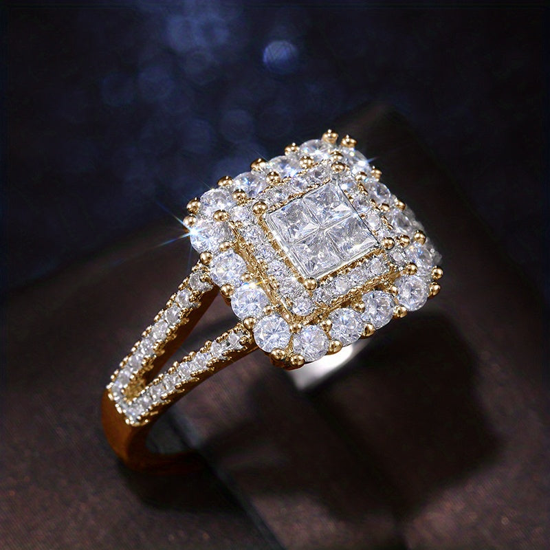 Square Shape Iced Out Synthetic Zirconia Bridal Wedding Ring
