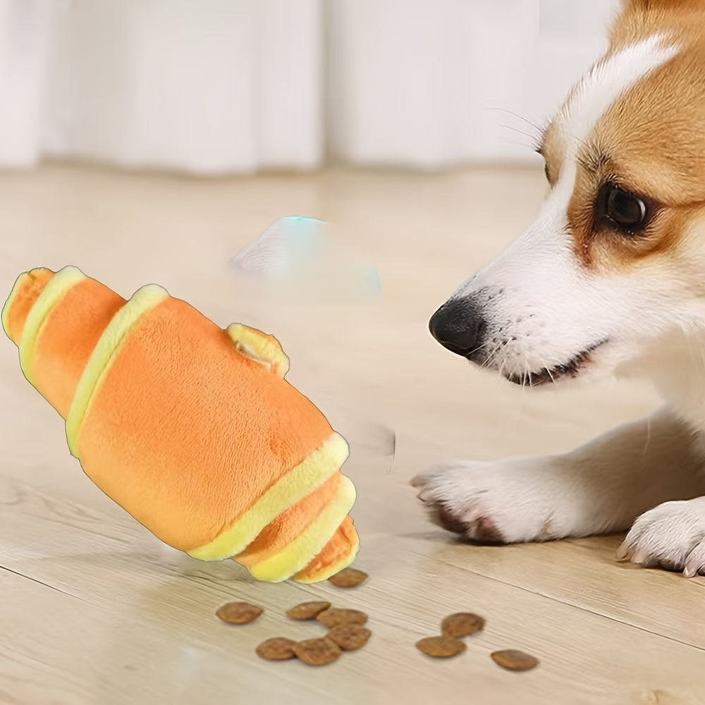 1pc Interactive Plush Croissant Dog Toy - Soft, Durable, Treat Dispensing for Small to Medium Dogs, Happy and Intelligent Pet Game