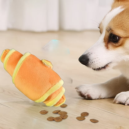 1pc Interactive Plush Croissant Dog Toy - Soft, Durable, Treat Dispensing for Small to Medium Dogs, Happy and Intelligent Pet Game