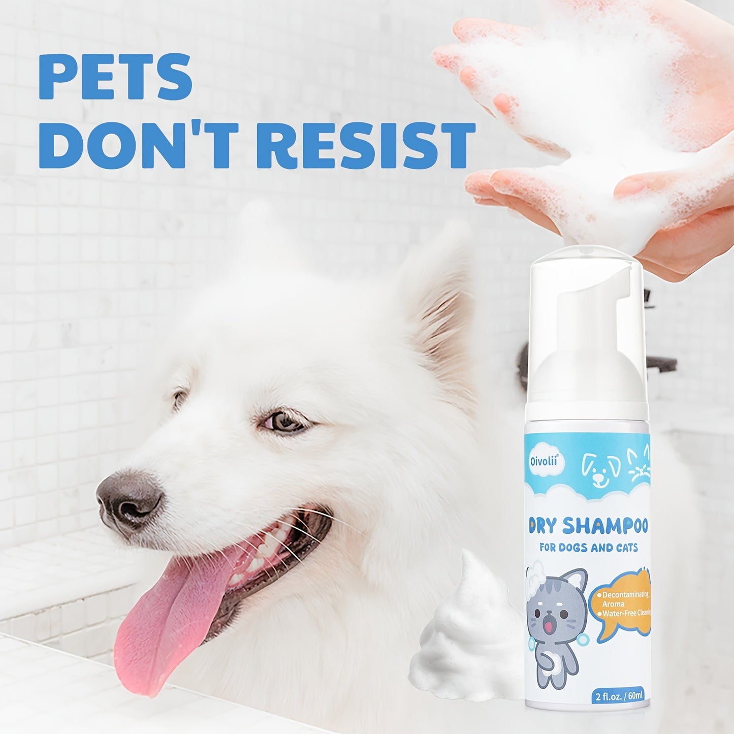 Pet Dry Cleaning Hair Care Water - 2oz - No-Rinse Shampoo for Cats, No-Rinse Pet Shampoo, Cleansing Mousse, Suitable for Pet Cats, Pet Dogs, and Other Cleaning Products