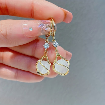 A Pair of Stylish Cat-Eye Stone Earrings for Sophisticated Women, Perfect for Everyday Wear
