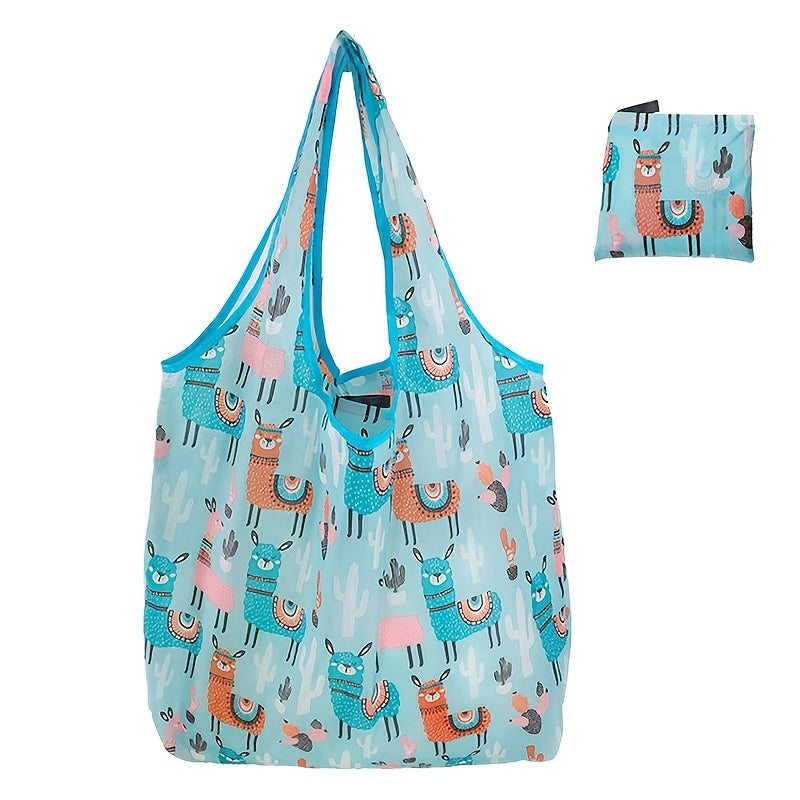 1pc Vibrant Dog Print Tote Bag - Reusable, Foldable, Durable Polyester Shoulder Bag with Buckle Closure, Ideal for Shopping, Travel, and Kitchen Storage, Travel Accessory|Playful Accessory|Durable Handle Bag