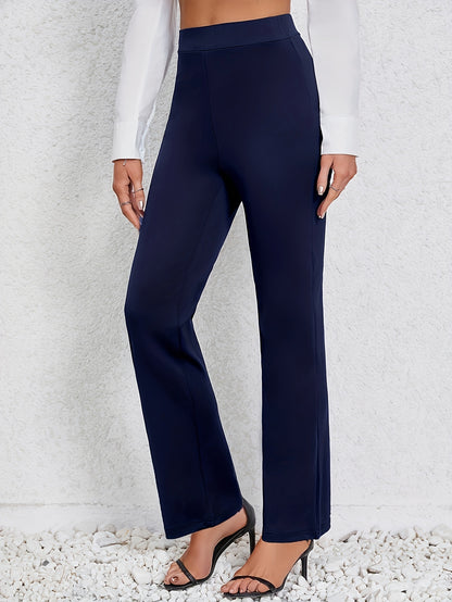 Women's Straight-Leg Pants with Medium-Stretch Elastic Waist - Solid Color Trousers Suitable for, Casual & -Casual Wear - - Machine Washable Straight Leg Pants