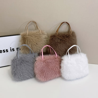 Available in 5 Colors, a Fashionable Faux Fur Crossbody Bag with Accents - Women's Soft Plush Shoulder Bag, Options in Deep Pink/white/black