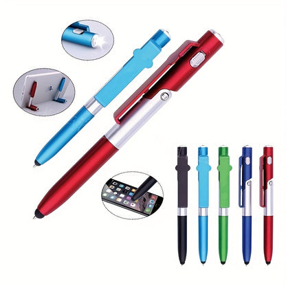 1pc Multi-function 4-in-1 Foldable Ballpoint Pen Stylus (Flashlight + Support) for Tablet Cellphone