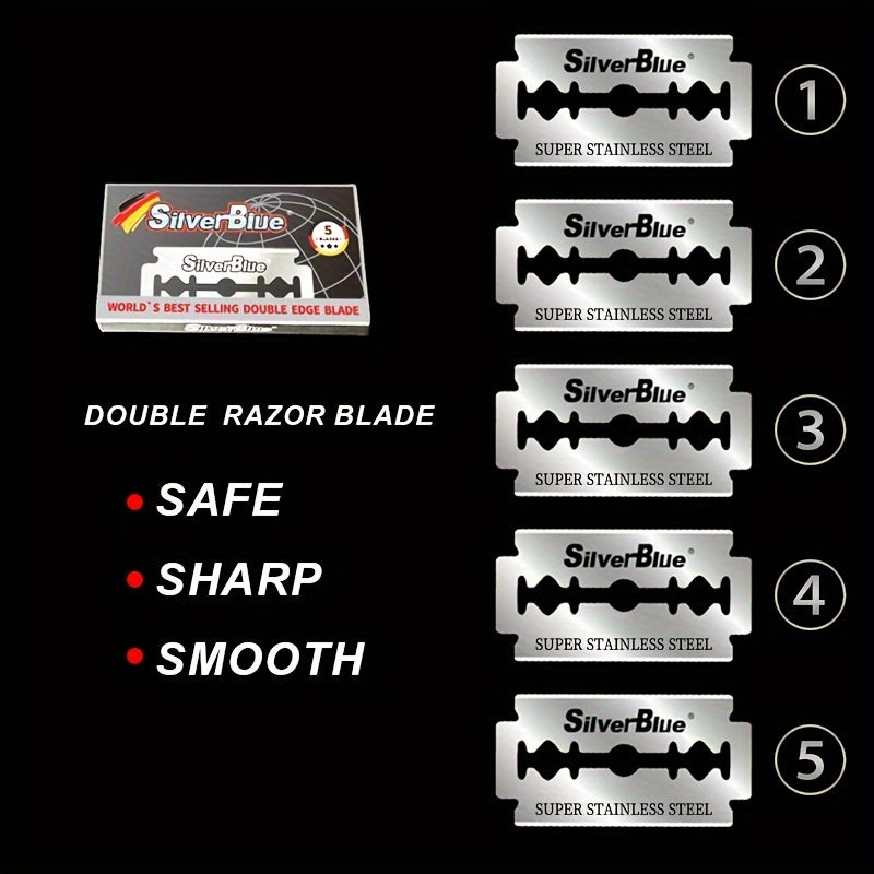 Double-Sided Stainless Steel Razor Blades for Shaving, Silverblue