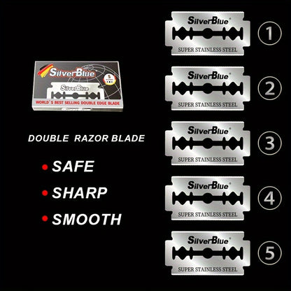 Double-Sided Stainless Steel Razor Blades for Shaving, Silverblue