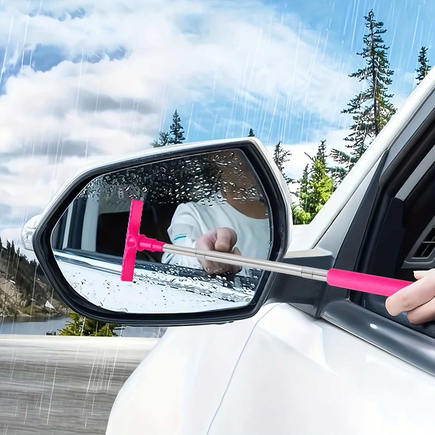 1pc Portable Water Scraper for Rearview Mirror with Sponge Cleaner and Extendable Window Cleaning Brush