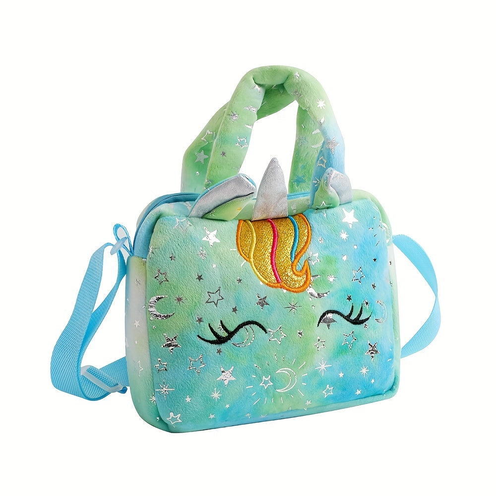 Cute Unicorn Girl Shoulder Crossbody Bag | Corduroy Material, Casual Style, Foldable, Lightweight, Zipper Closure, Lining, Adjustable Strap, For Teenager