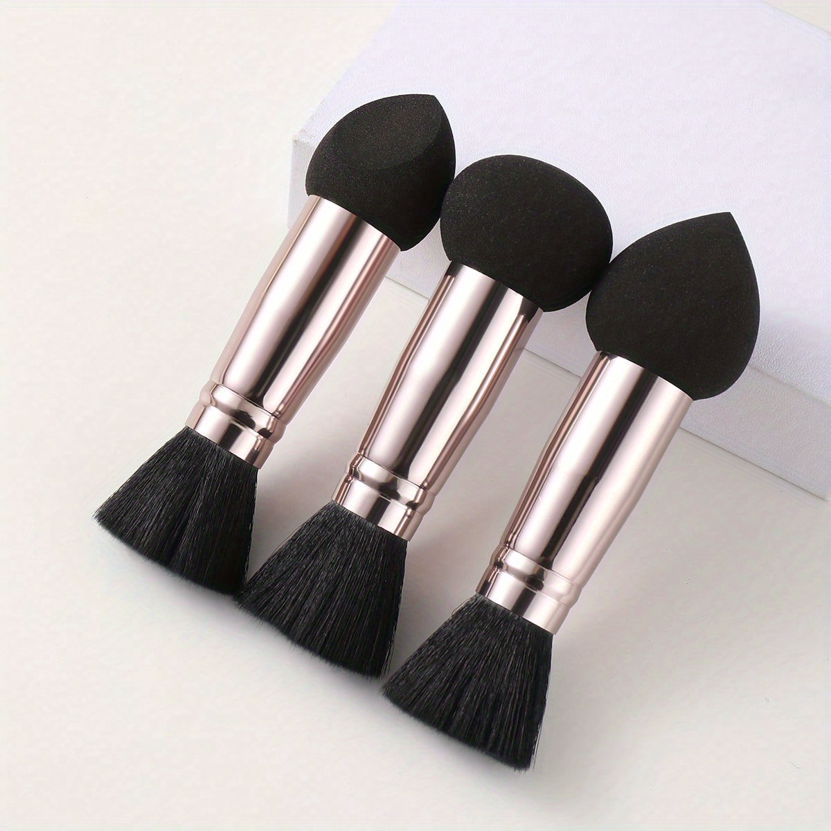 [Double-ended Purple] Set Of 1/3 Double-ended Purple Makeup Sponge + Makeup Brush