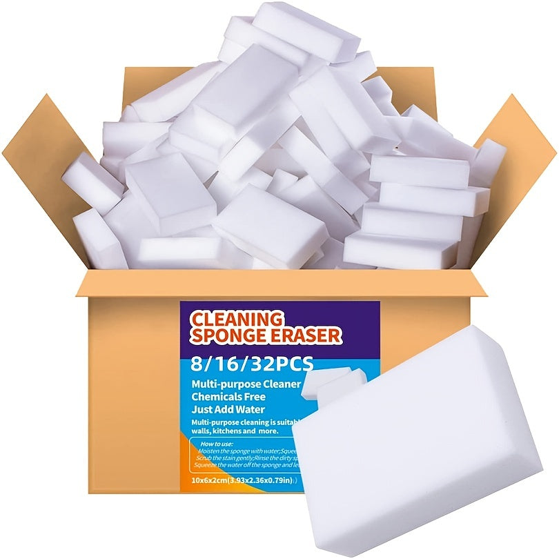 8/16/32pcs Magic Sponge Eraser Foam Cleaning Pads - Multi-Purpose Kitchen, Bathroom, Floor, Wall, Glass, and Surface Cleaner with Quick-Dry Technology