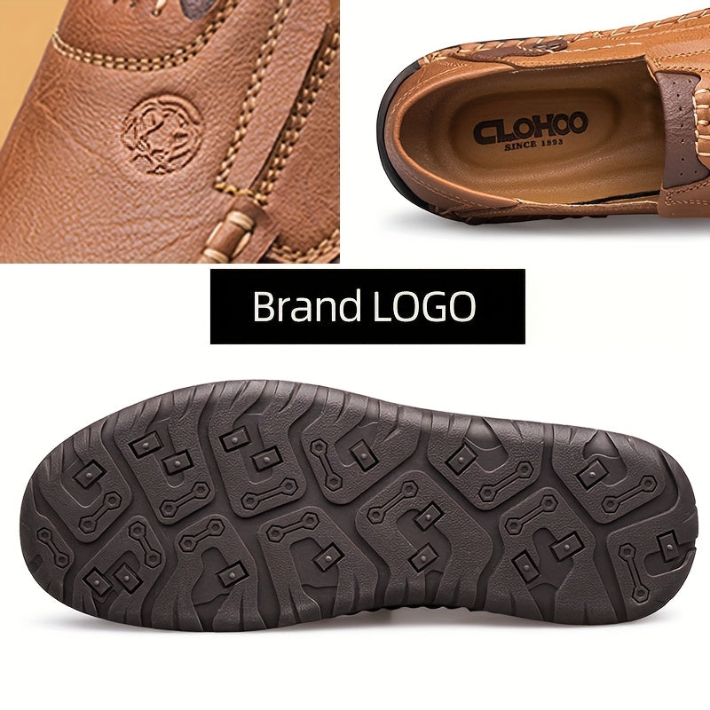 CLOHOO Men'S Handmade Shoes Soft Sole Comfortable Breathable Business Casual Shoes Rubber Sole Durable Sports Casual Shoes Slip On All-Season Office Youth Fashion Shoes