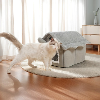 Cozy Pet House for Cats & Dogs - Detachable, Washable Winter Bed | Soft Polyester Cat Cave Nest with Classic Style