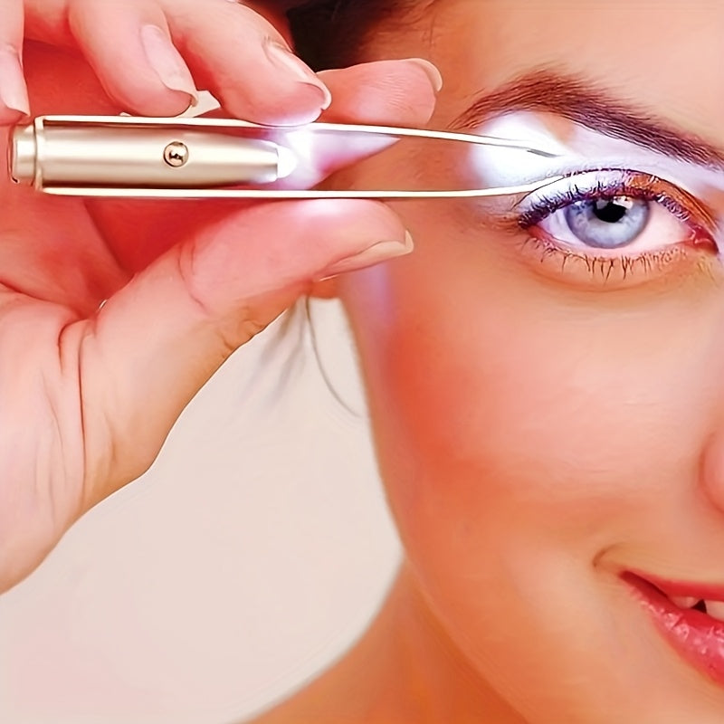 LED Light Eyebrow Tweezer - Unscented, Power-Free Stainless Steel Precision Hair Removal Tool with Smart Design, 1pc Portable Makeup Tweezer Without Battery