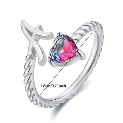 Adjustable A to T Initial Letter Ring Rings for and Women, Stacking Ring, Birthday Jewelry Gift for Mom or Girlfriend