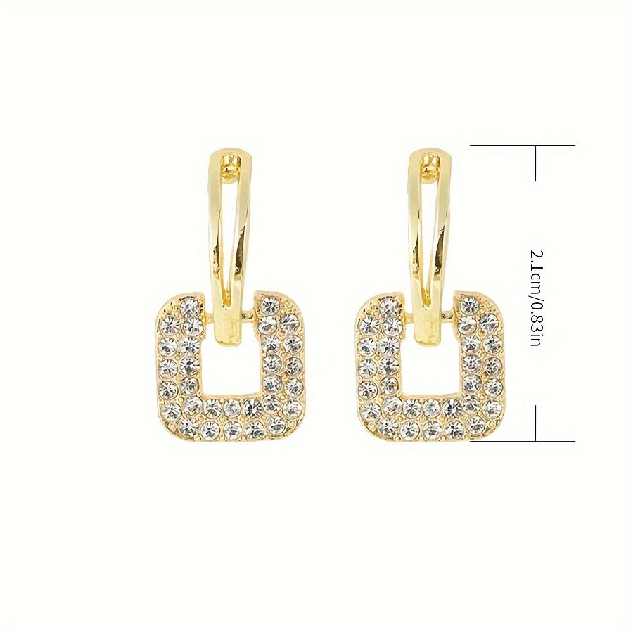 Trendy New Personalized Versatile Square Geometric Earrings with Full Rhinestones