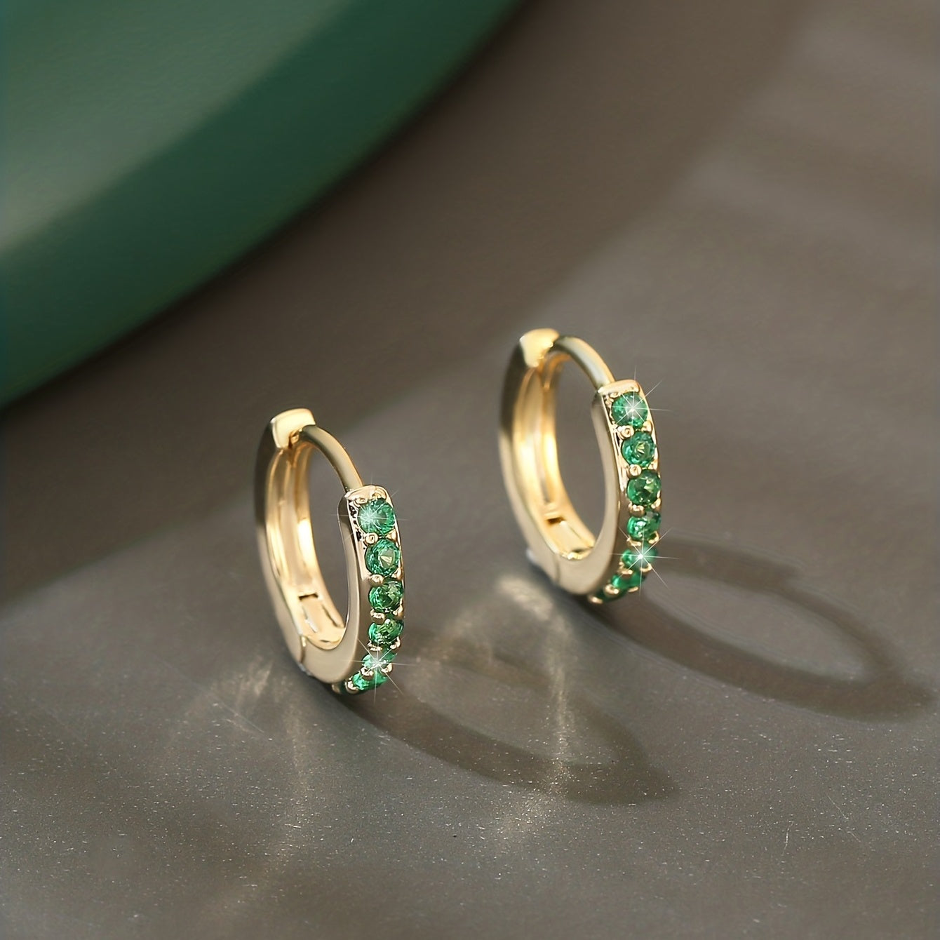Trendy Copper Earrings with Green Zirconia, Unique Hip-Hop Style, Perfect for a Date Gift, Dazzling Circular Design