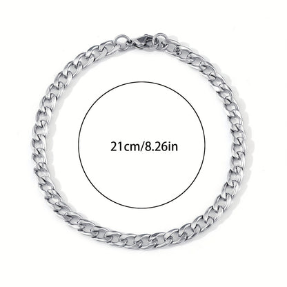 [Popular Chain Bracelet] 1pc Men's Stainless Steel Minimalist Silvery Chain Bracelet | Hip Hop Punk Style Fashionable Popular Jewelry Gift Party