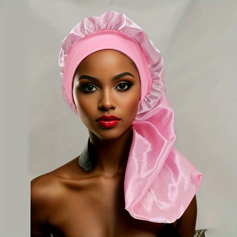 [1pc Satin Sleep Bonnet] 1pc Extra Large Satin Sleep Bonnet for Women - Long Hair Protection for Straight Curly Dreadlock And Braids, Night Cap - Bathroom Accessories