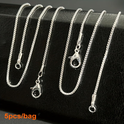 5pcs Silver-plated Plated Link Chain Necklaces with Lobster Clasps - 16-30 Inch Versatile Jewelry Making Chains for Fashion Accessories, Fashion Jewelry Making|Textured Metal Chains|Durable Metal Chains, Jewelry Making Supplies