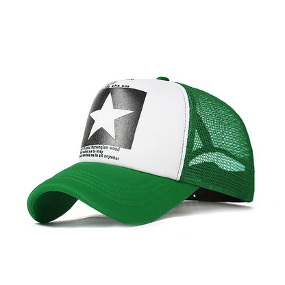 Men'S Black Mesh Baseball Cap with Star Logo - Breathable Six-Panel Design, Adjustable Fit, Casual Sporty Style for Outdoor Activities, Baseball Cap, Summer Headwear, Stylish Headgear, Durable Headwear, Mesh Fabric Cap, Streetwear Lovers, Lightweight Head