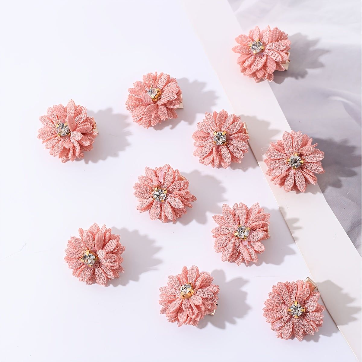 10pcs of Women'S Off-White Fabric Small Daisy Hair Clips with White Rhinestones in The, Suitable for Parties, Gatherings, Festivals, And Everyday Wear