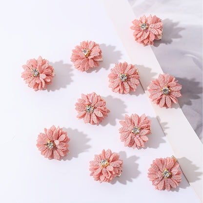 10pcs of Women'S Off-White Fabric Small Daisy Hair Clips with White Rhinestones in The, Suitable for Parties, Gatherings, Festivals, And Everyday Wear